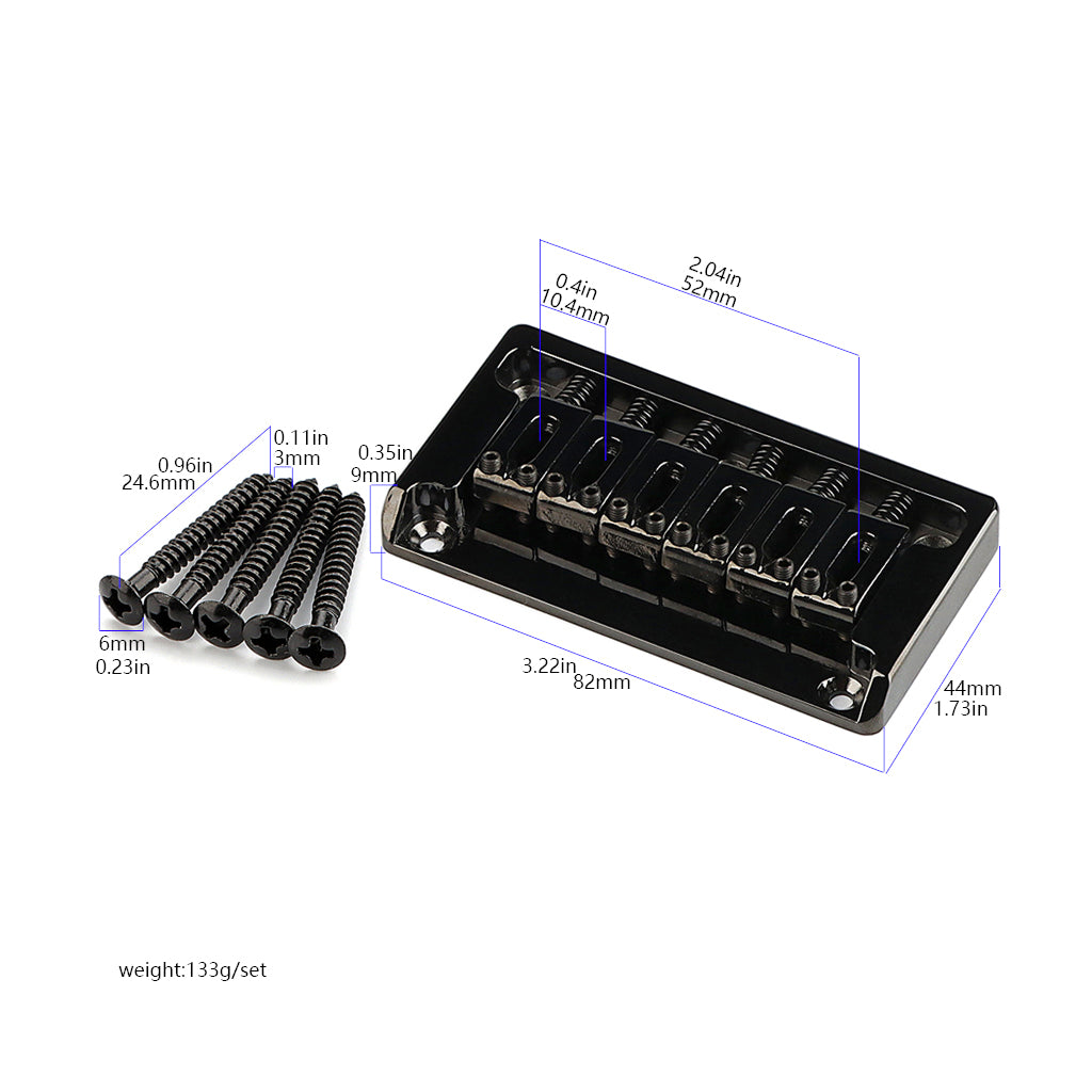 6-string 82mm Roller Hardtail Bridge Electric Guitar Tail Pipe Top Loading Saddle Tailpiece Accessories