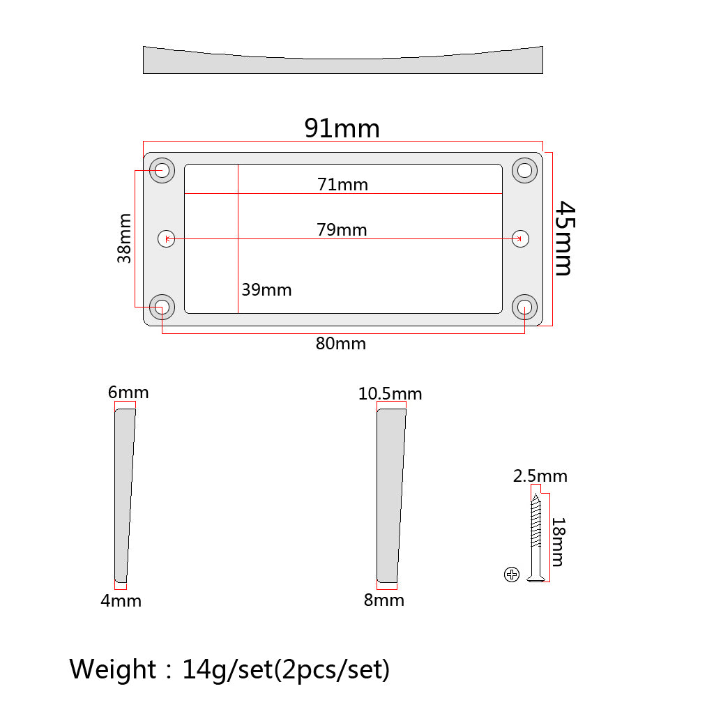 Pickup mounting ring curved bottom, frame, Chrome set of 2 neck and bridge for LP