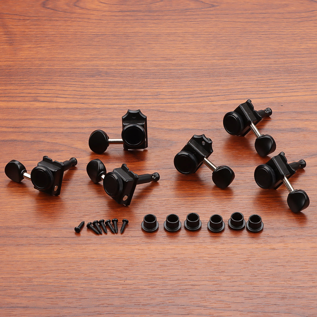 6 Inline Vintage Guitar Lock String Tuners Tuning Key Pegs Machine Heads for ST TL Style Electric Guitars Black