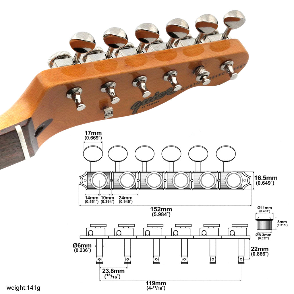 6 inline Vintage Guitar Locking Tuners Tuning Pegs Keys Machine Heads Set for Electric Guitar Left Hand