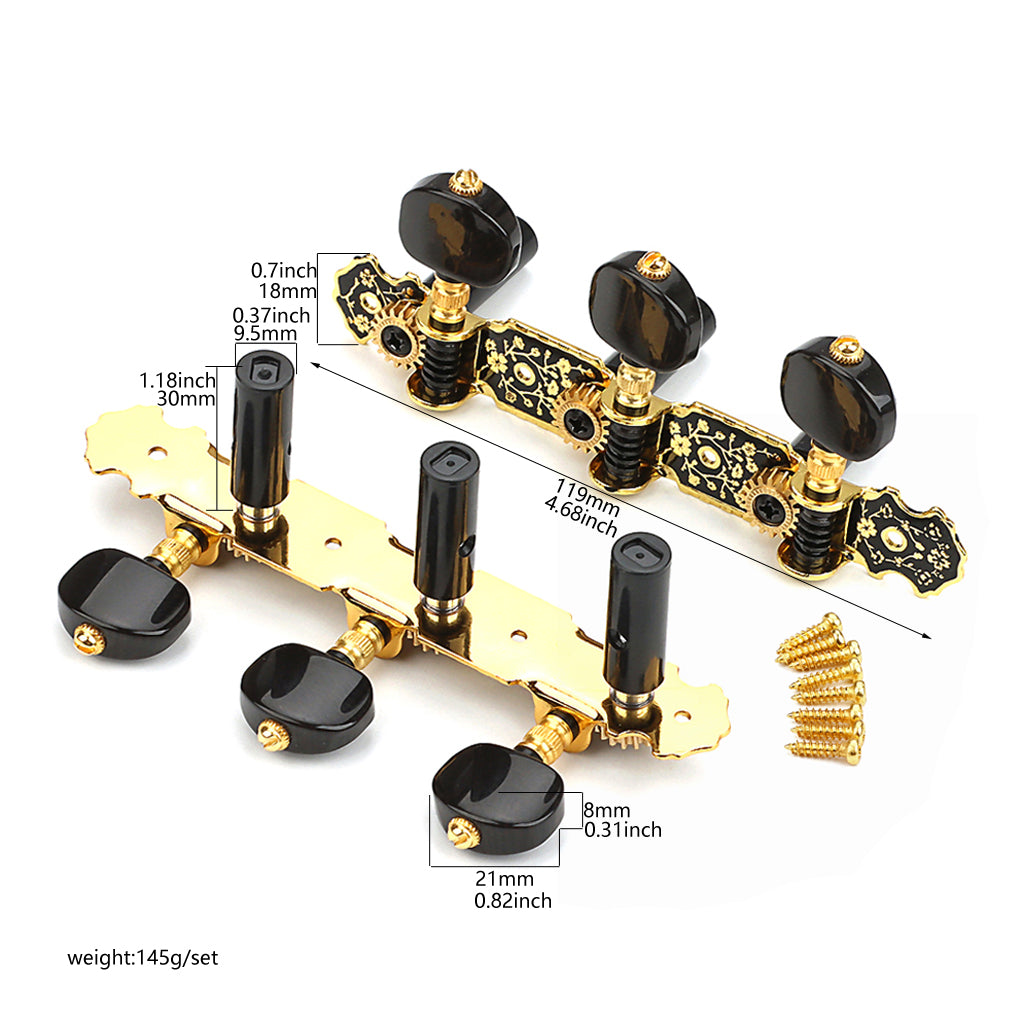 Black & Gold Guitar Machine Heads Tuning Keys Pegs for Classical Guitar Ratio 1:18