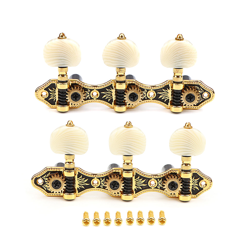 3+3 Classical Guitar String Tuning Pegs Keys Guitar tuners Machines Heads Set for Classical Guitar, Gold & Black