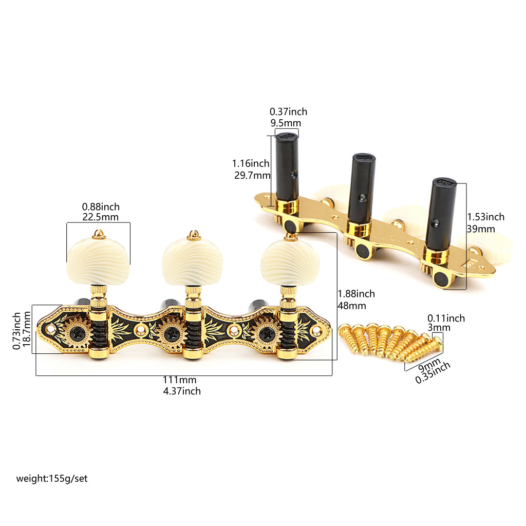 3+3 Classical Guitar String Tuning Pegs Keys Guitar tuners Machines Heads Set for Classical Guitar, Gold & Black