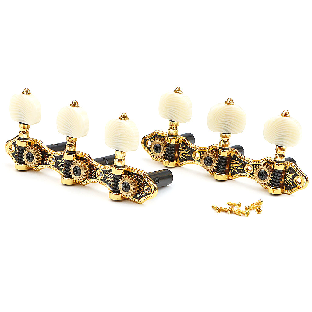 3+3 Classical Guitar String Tuning Pegs Keys Guitar tuners Machines Heads Set for Classical Guitar, Gold & Black