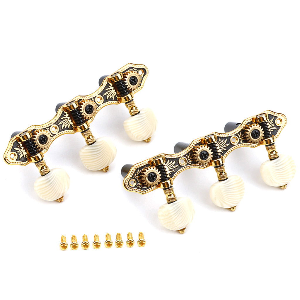 3+3 Classical Guitar String Tuning Pegs Keys Guitar tuners Machines Heads Set for Classical Guitar, Gold & Black