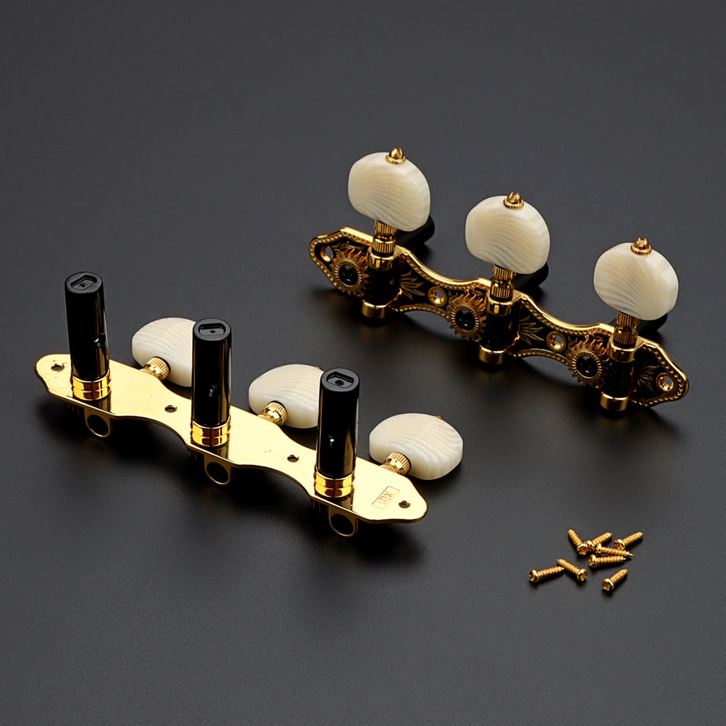 3+3 Classical Guitar String Tuning Pegs Keys Guitar tuners Machines Heads Set for Classical Guitar, Gold & Black