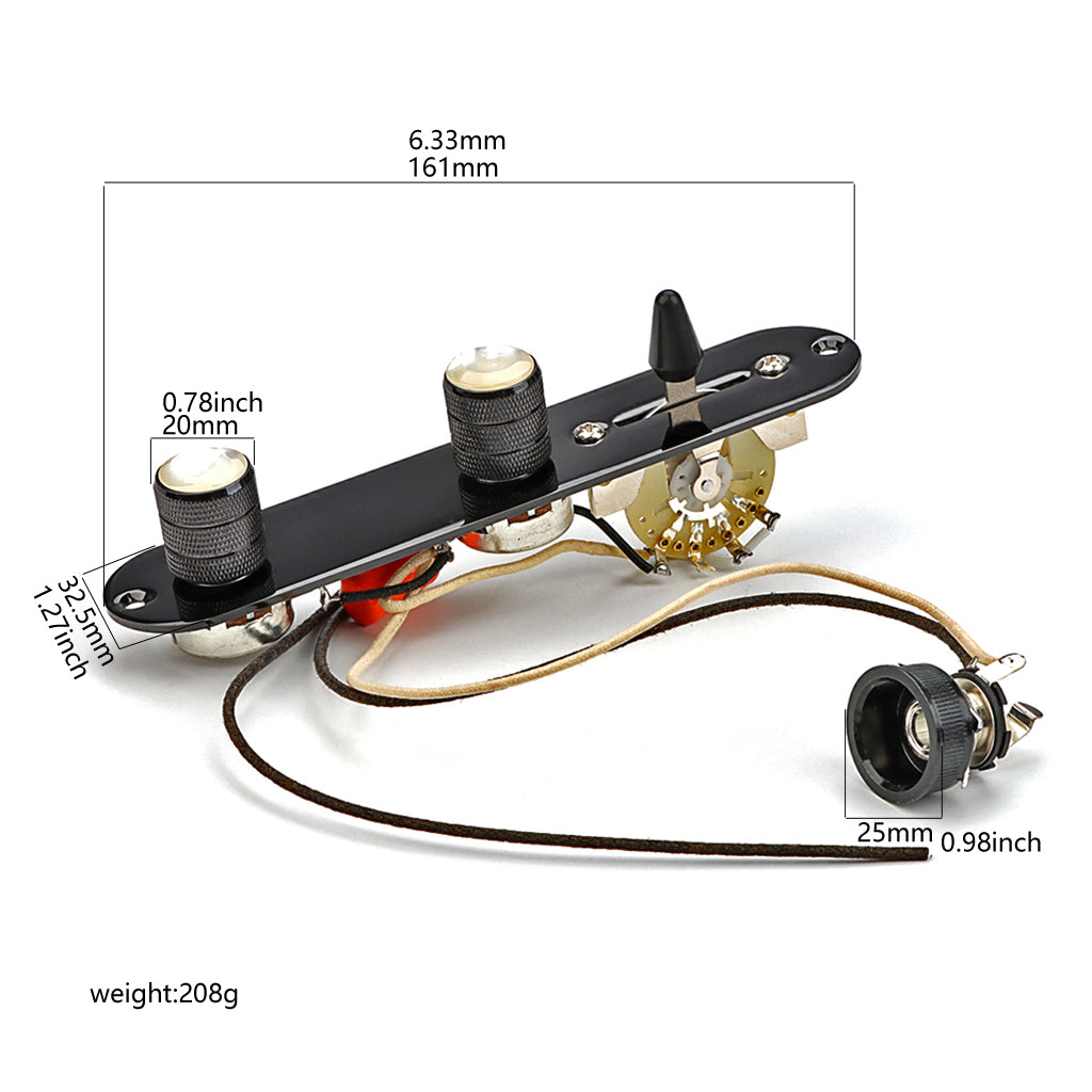 Fully Loaded Control Plate Pre-Wired 3-Way Control Plate with Wiring Harness for Telecaster Electric Guitar Black