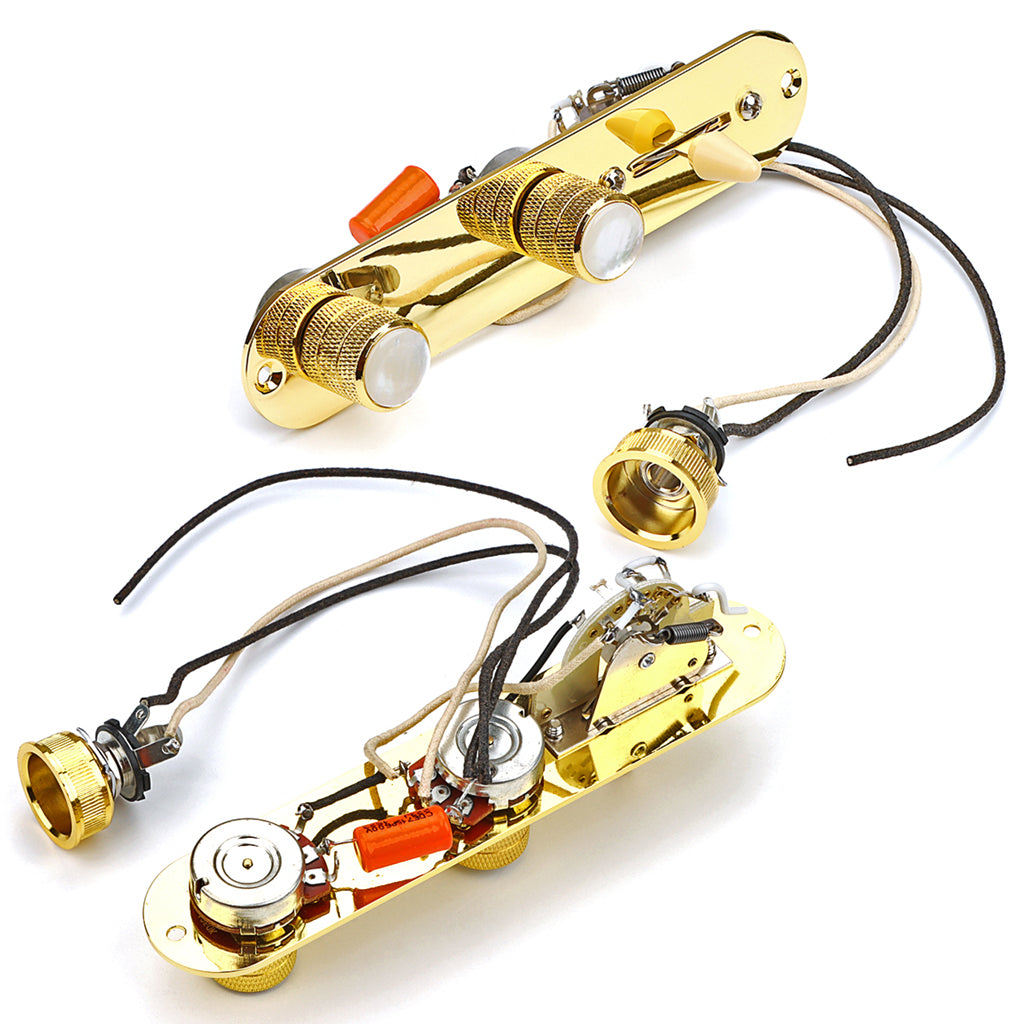 Fully Loaded Control Plate Pre-Wired 3-Way Control Plate with Wiring Harness for Telecaster Electric Guitar Gold