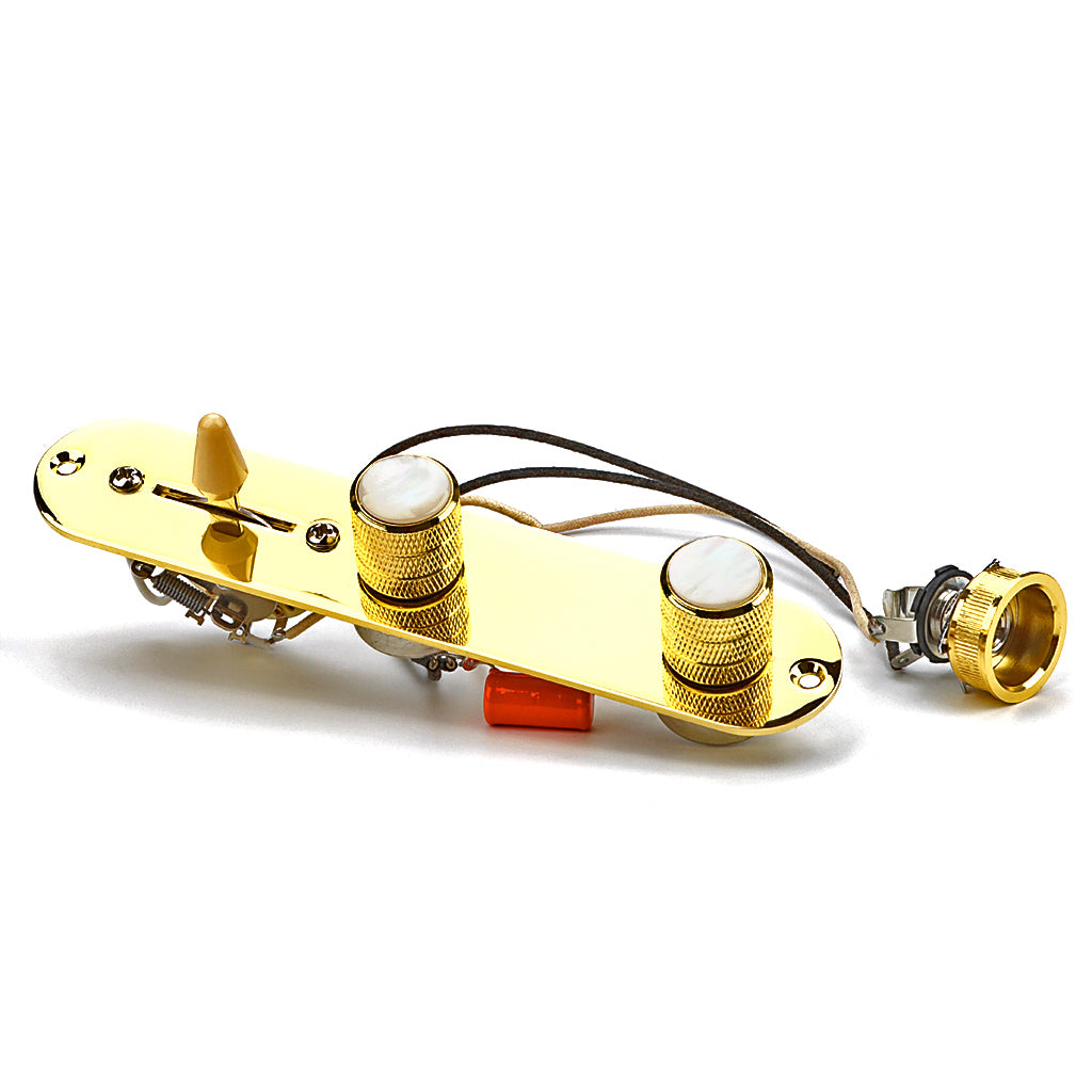 Fully Loaded Control Plate Pre-Wired 3-Way Control Plate with Wiring Harness for Telecaster Electric Guitar Gold