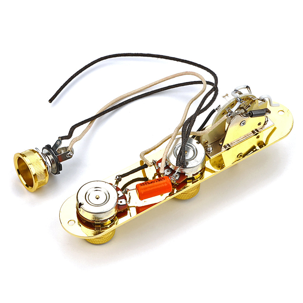 Fully Loaded Control Plate Pre-Wired 3-Way Control Plate with Wiring Harness for Telecaster Electric Guitar Gold