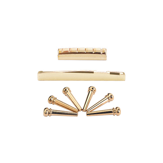 6 String Slotted Brass Gold Plated Acoustic Guitar Nut and Bridge Saddle and bridge pinse