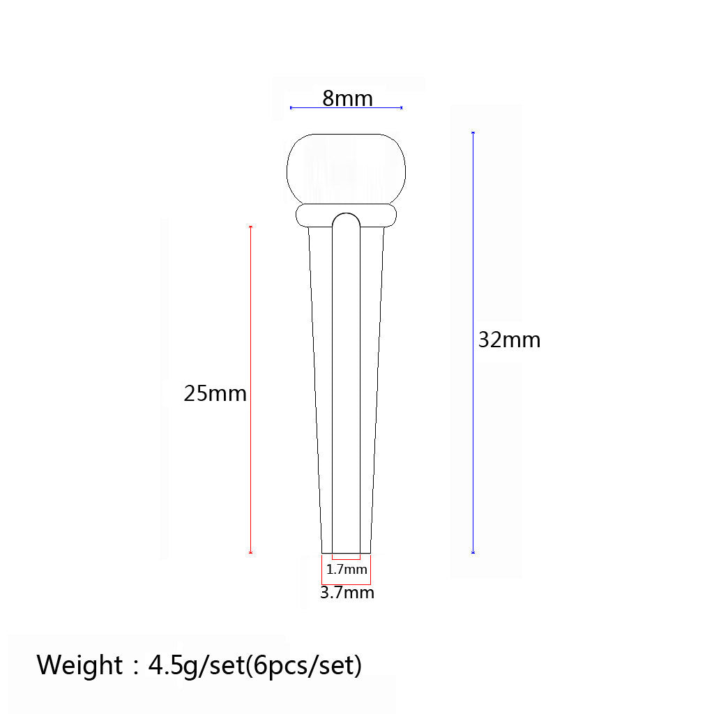 6x Ebony Bridge Pin With 2mm Golden Classical Style Dot Acoustic Guitar