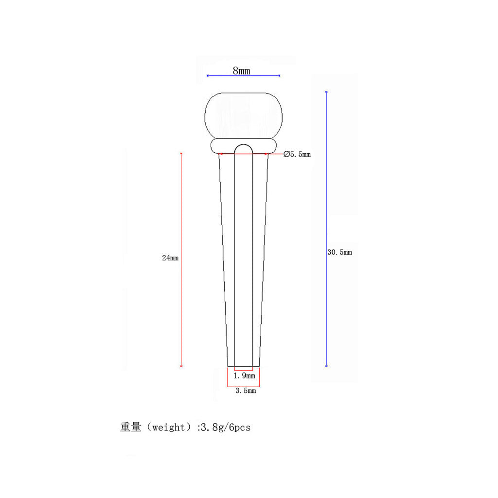 6x  red wood  Bridge Pin With 4mm Golden Classical Style Dot Acoustic Guitar