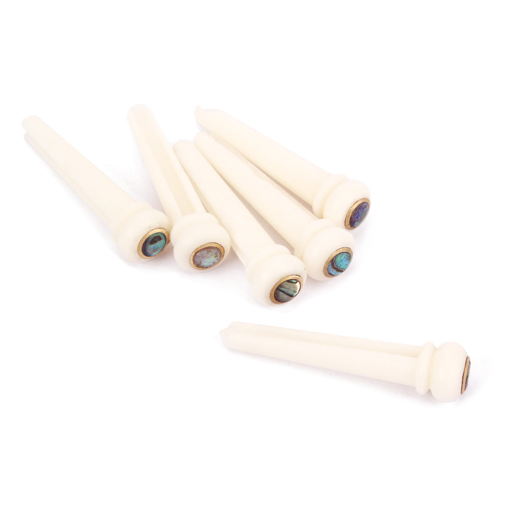 6pcs Bone Guitar Bridge Pins with Brass Circle and Green Pearl Shell Dot String Nails Pin