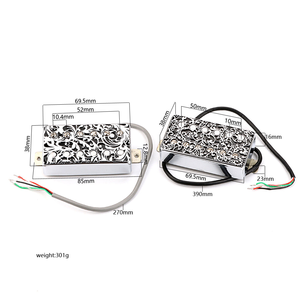 Guitar Double Coil Humbucker Pickups Neck and Bridge Set Replacemen for LP Electric Guitar Parts,Chrome Surface Flower Chart