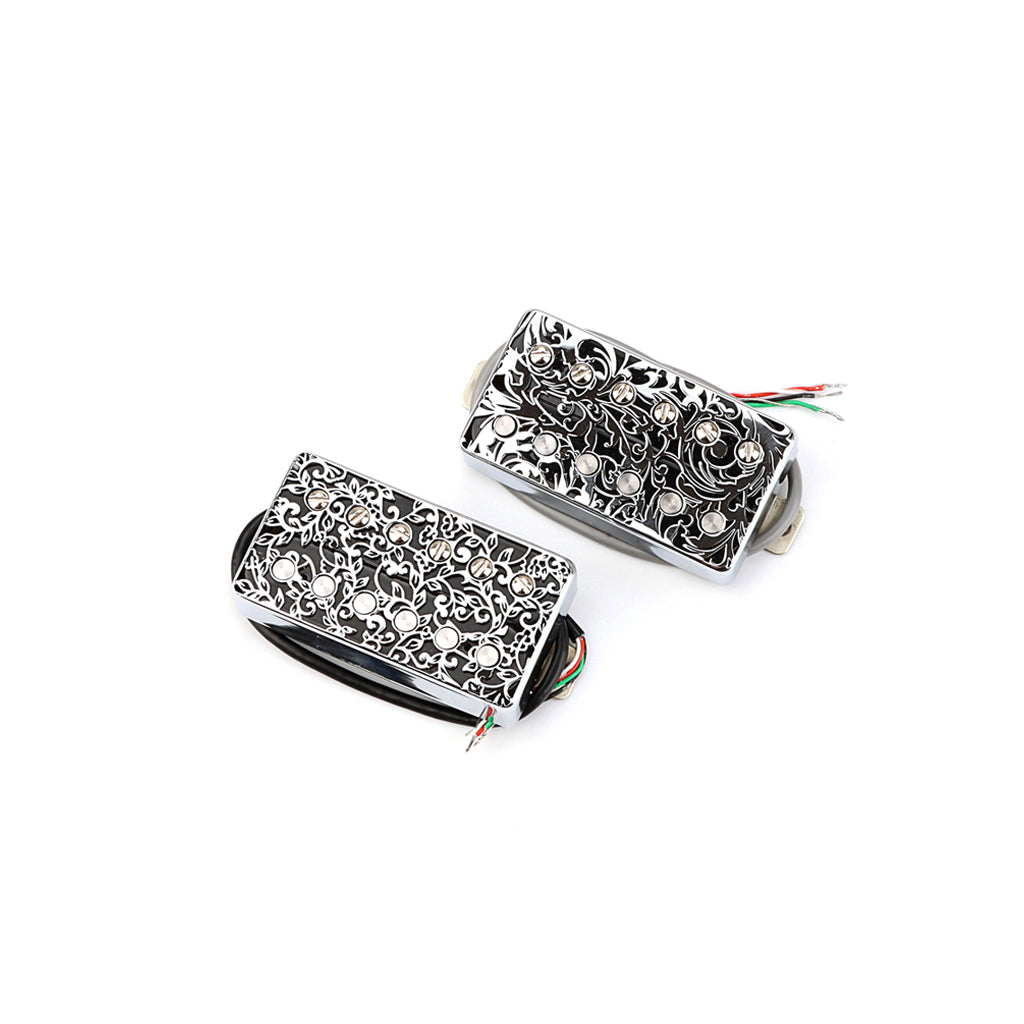 Guitar Double Coil Humbucker Pickups Neck and Bridge Set Replacemen for LP Electric Guitar Parts,Chrome Surface Flower Chart