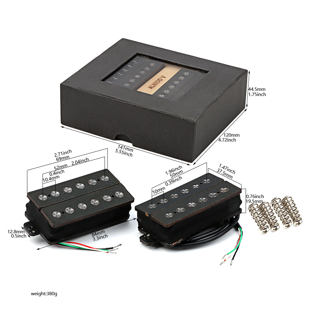 Humbucker Pickup Set Fiber Alnico 5 Double Coil Neck and Bridge Guitar Pickup for Electric Guitar Black