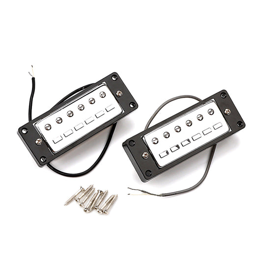 Set of 2Pcs Mini 6 String Guitar Humbucker Pickups with Black Ring for Electric Guitar Parts Chrome