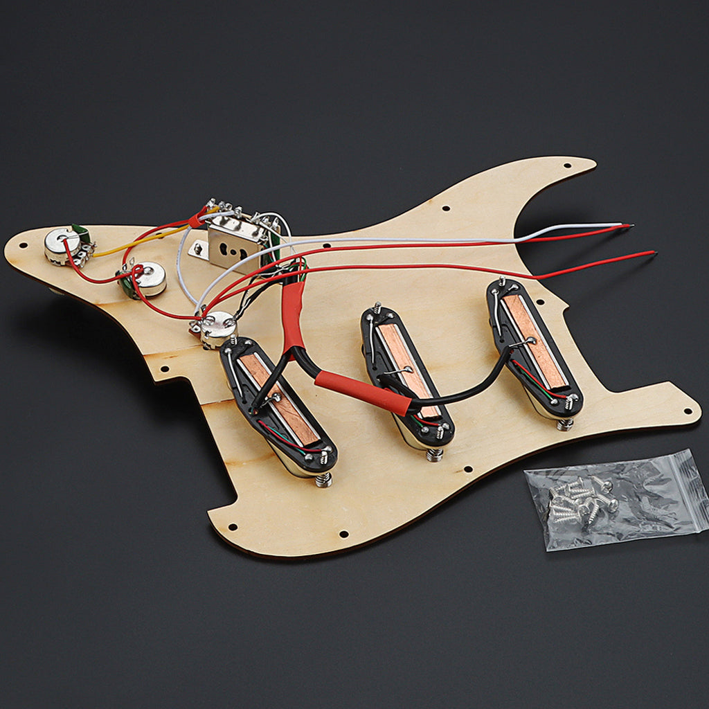 Prewired Pickguard Loaded Single Coil Sized Mini-Humbucker Pickup for Strat Style Electric Guitar Wood