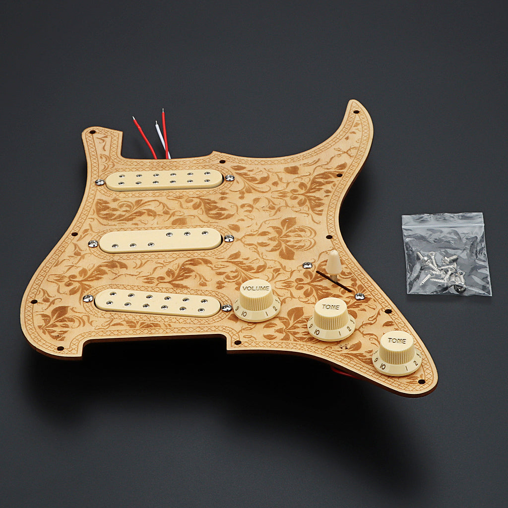 Prewired Pickguard Loaded Single Coil Sized Mini-Humbucker Pickup for Strat Style Electric Guitar Wood