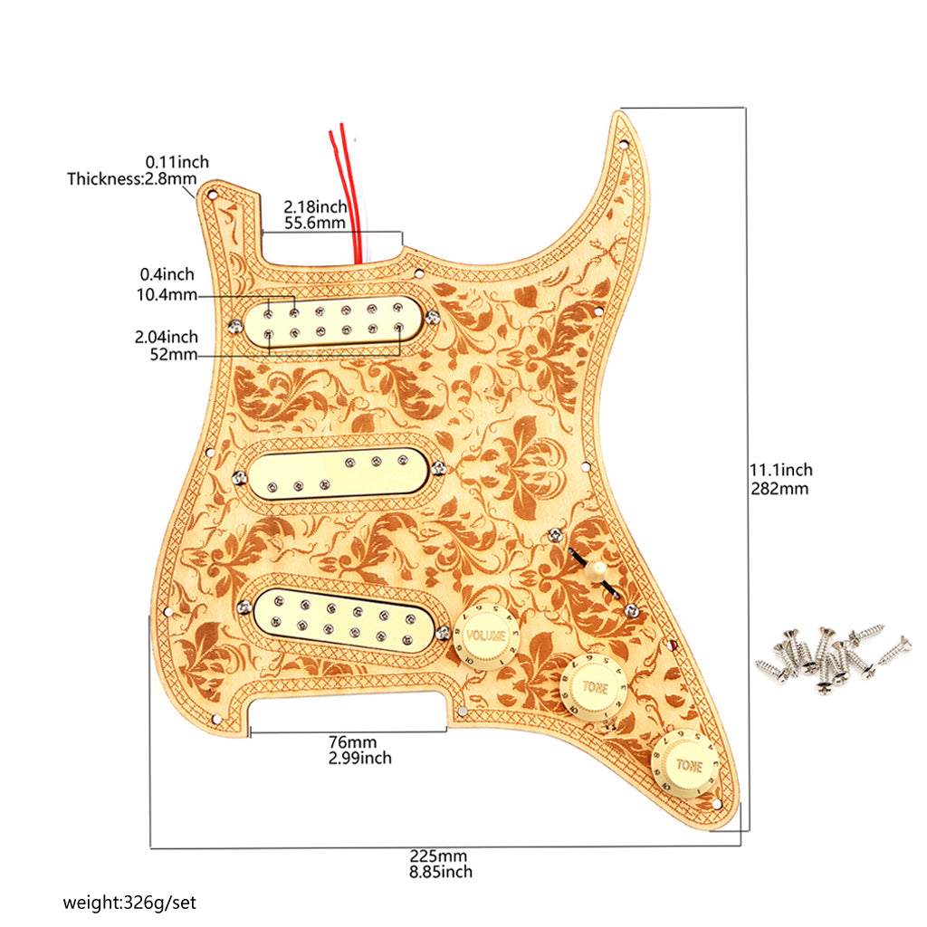 Prewired Pickguard Loaded Single Coil Sized Mini-Humbucker Pickup for Strat Style Electric Guitar Wood