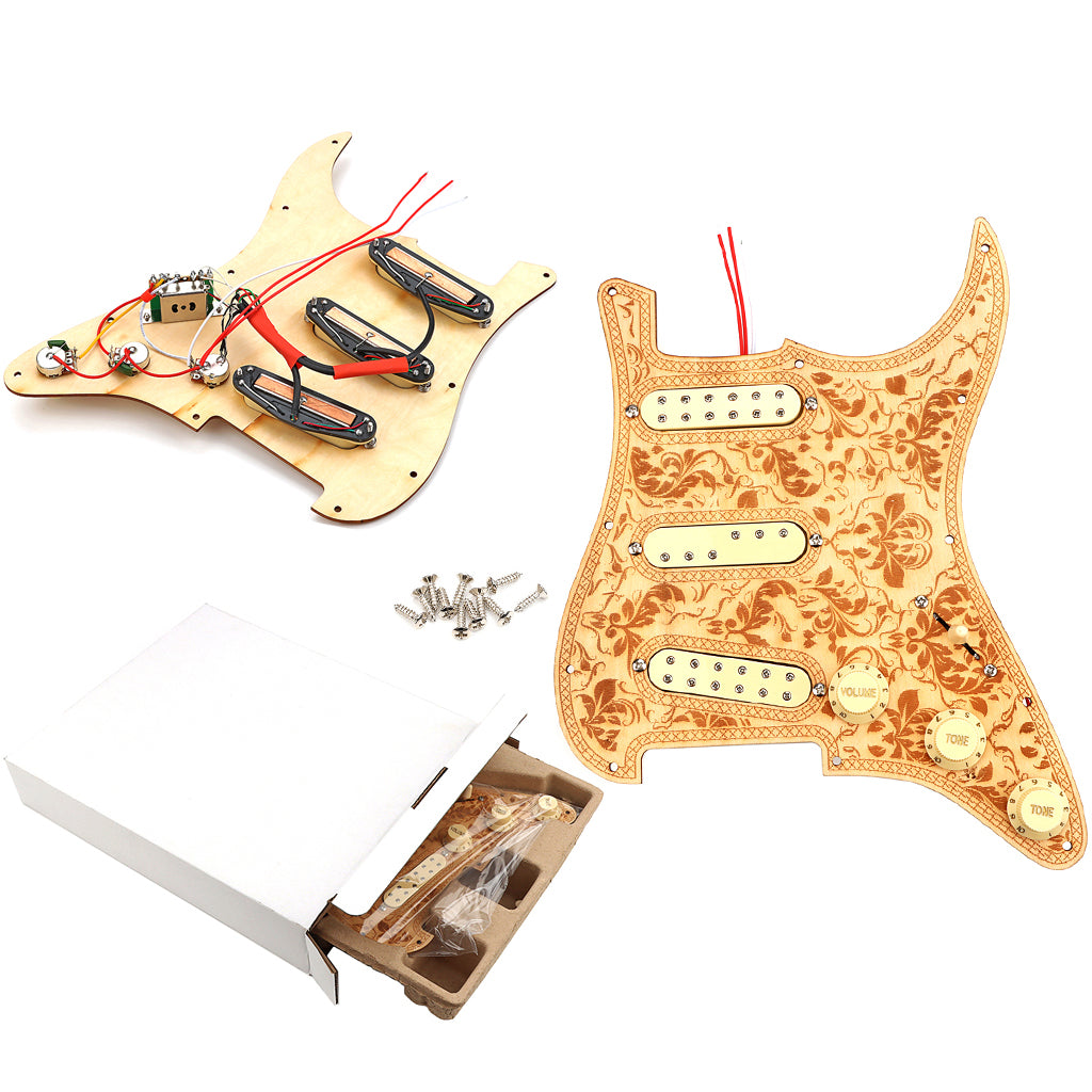 Prewired Pickguard Loaded Single Coil Sized Mini-Humbucker Pickup for Strat Style Electric Guitar Wood