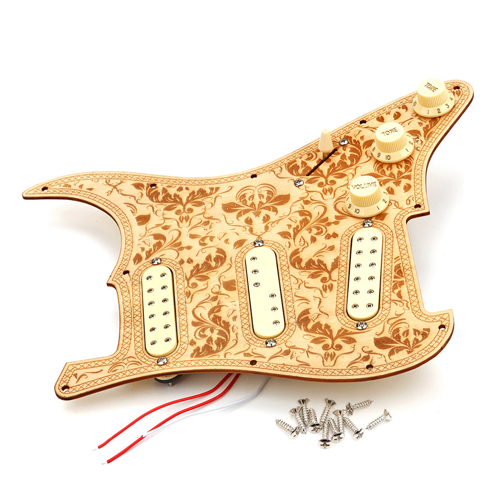 Prewired Pickguard Loaded Single Coil Sized Mini-Humbucker Pickup for Strat Style Electric Guitar Wood