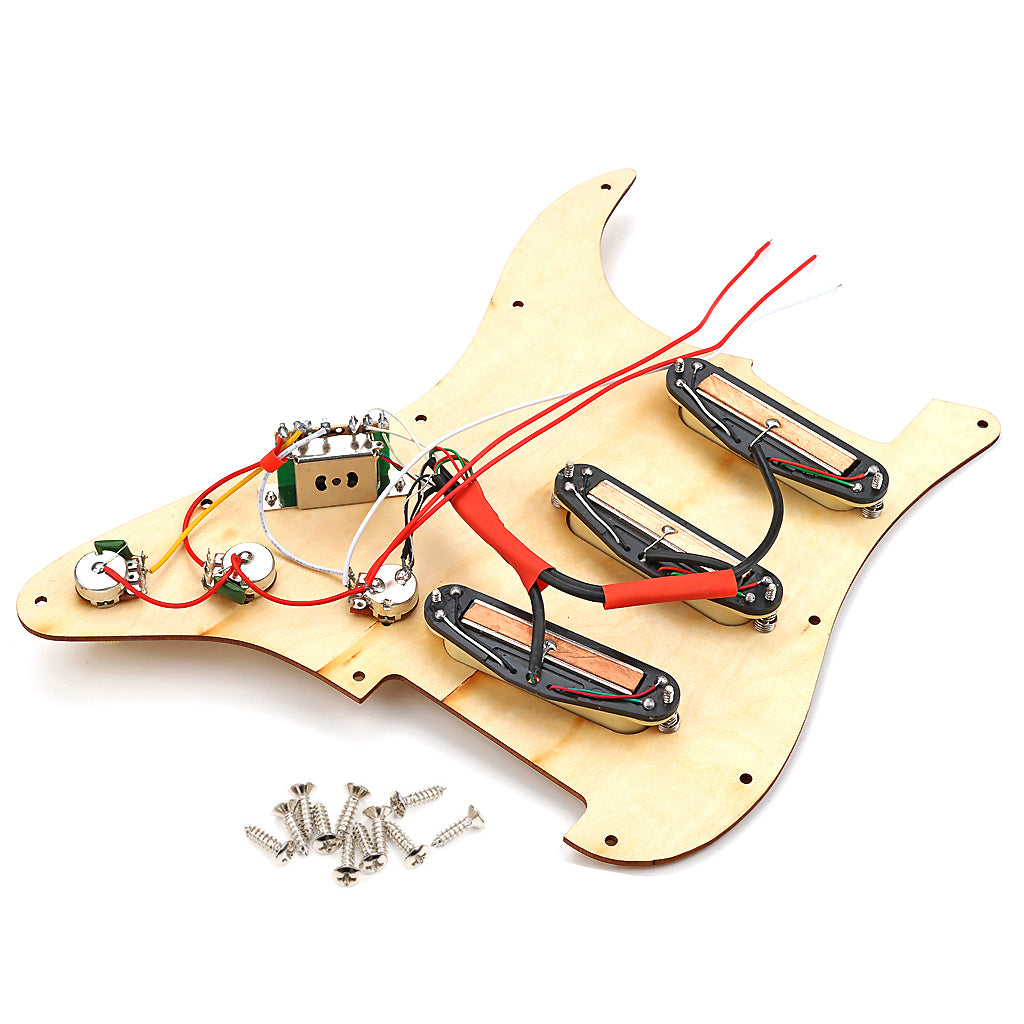 Prewired Pickguard Loaded Single Coil Sized Mini-Humbucker Pickup for Strat Style Electric Guitar Wood