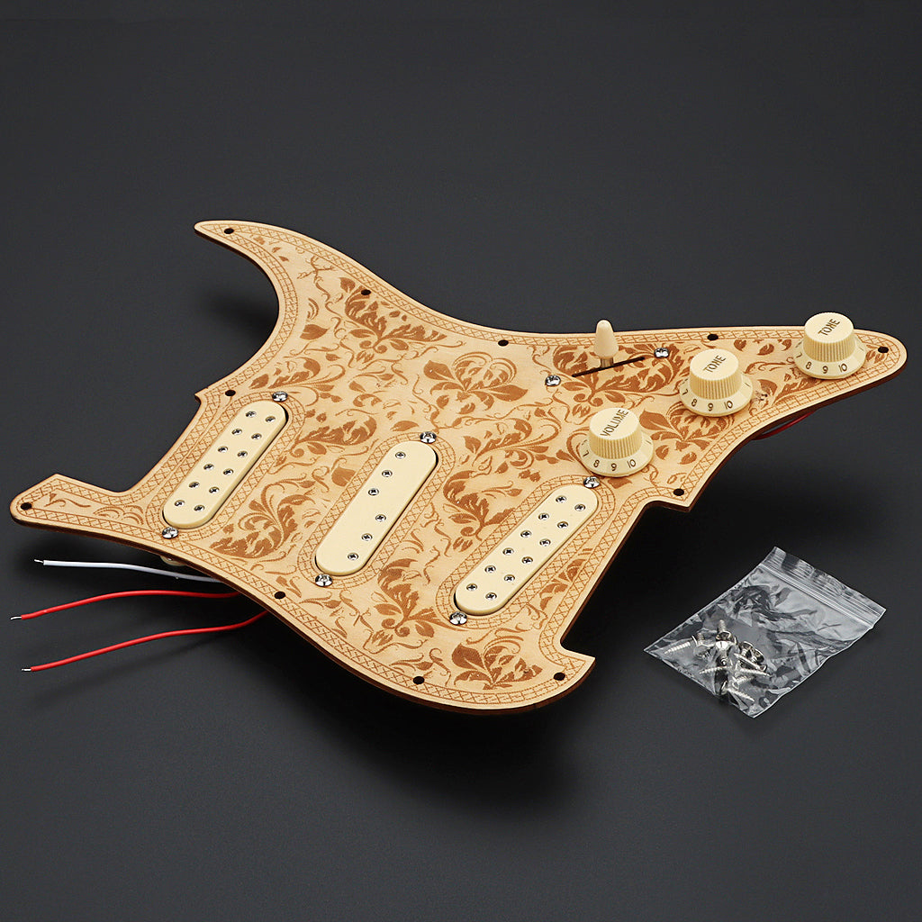 Prewired Pickguard Loaded Single Coil Sized Mini-Humbucker Pickup for Strat Style Electric Guitar Wood