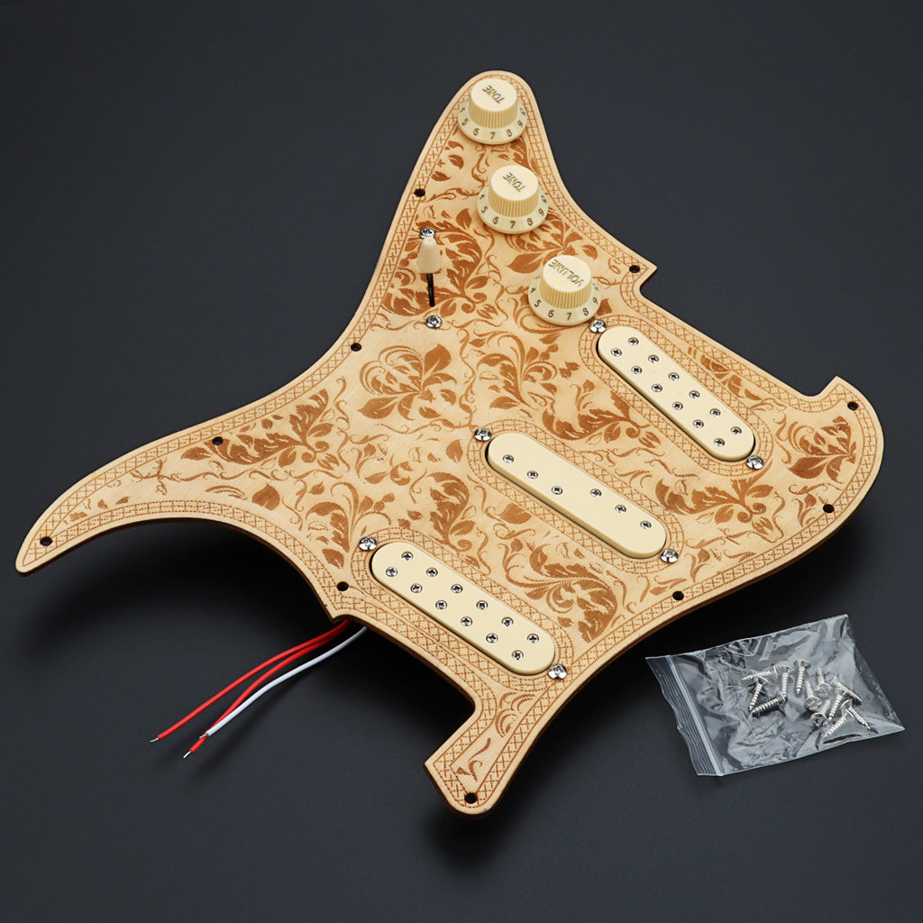 Prewired Pickguard Loaded Single Coil Sized Mini-Humbucker Pickup for Strat Style Electric Guitar Wood