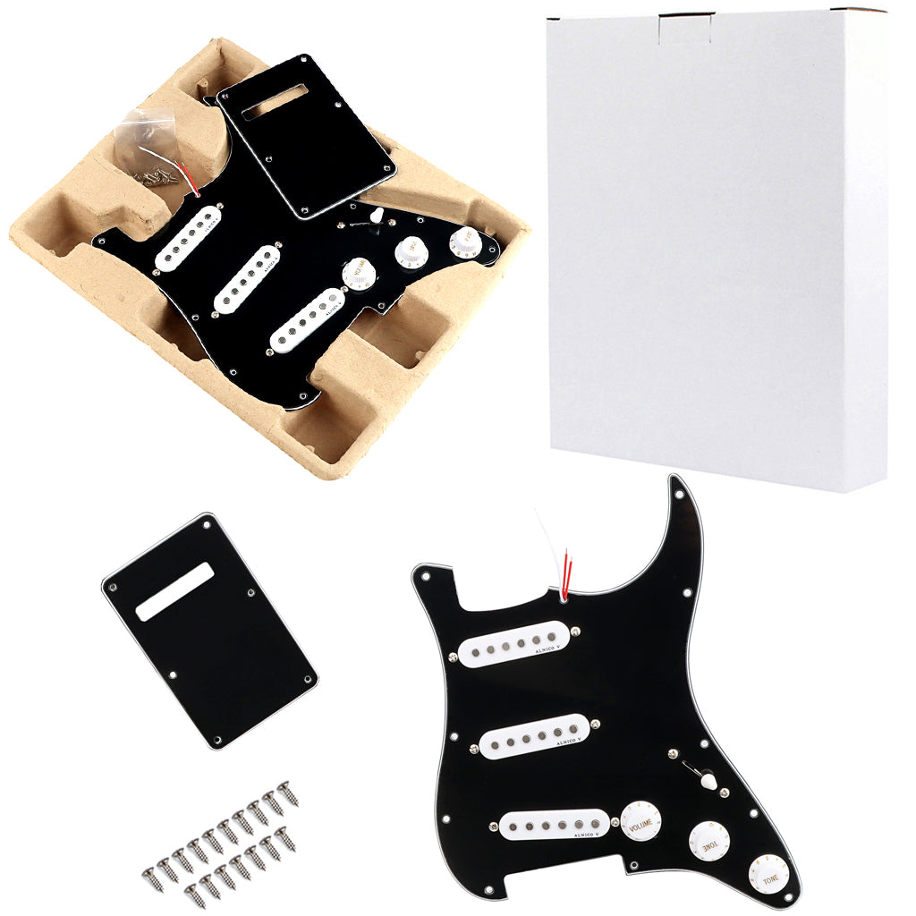 Black/White Prewired Loaded Electric Guitar Pickguard SSS ST 11 Hole Alnico 5 Staggered Single Coil Pickup