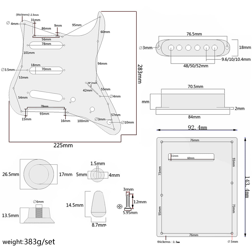 Black/White Prewired Loaded Electric Guitar Pickguard SSS ST 11 Hole Alnico 5 Staggered Single Coil Pickup