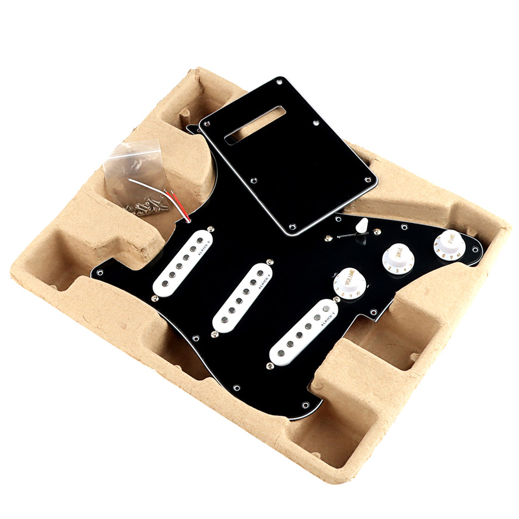 Black/White Prewired Loaded Electric Guitar Pickguard SSS ST 11 Hole Alnico 5 Staggered Single Coil Pickup