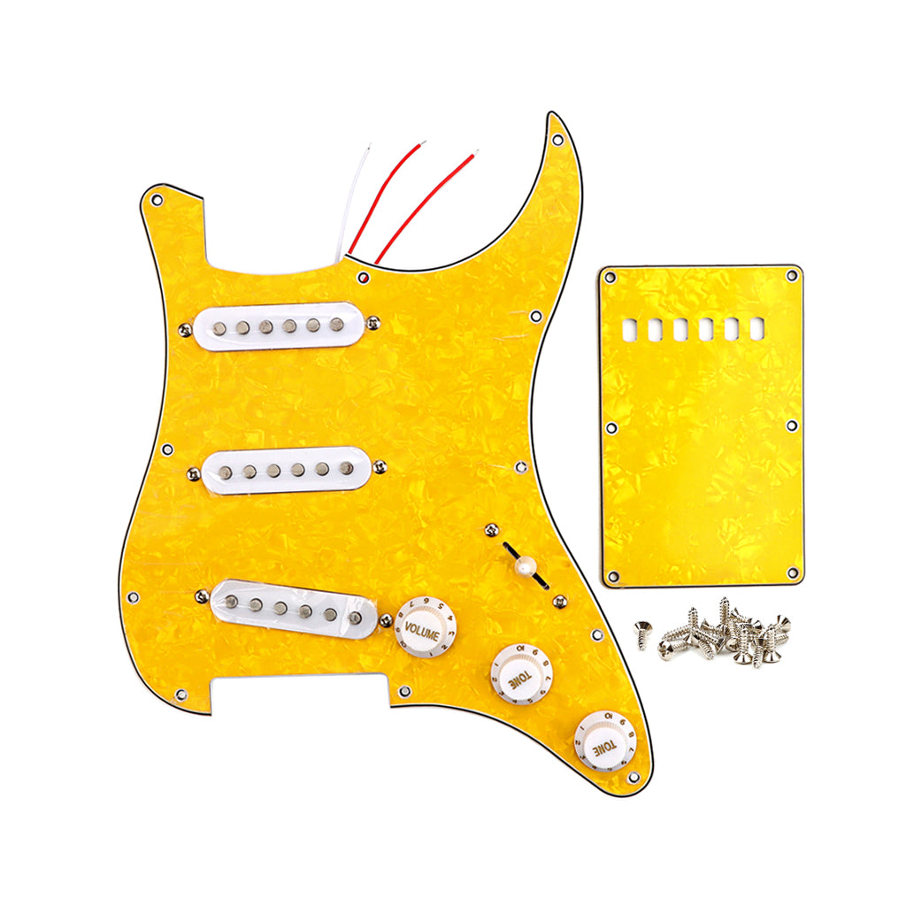 Pre-wired SSS Guitar Loaded Pickguard with Backplate for Strat Style Electric Guitar Yellow Pearl 3Ply