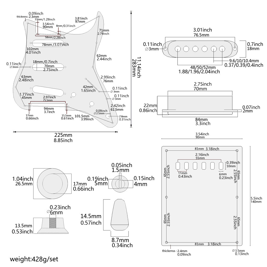 Pre-wired SSS Guitar Loaded Pickguard with Backplate for Strat Style Electric Guitar Yellow Pearl 3Ply