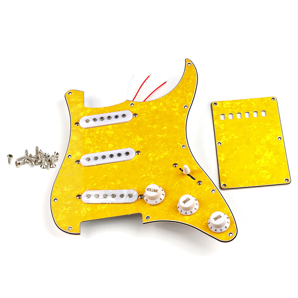 Pre-wired SSS Guitar Loaded Pickguard with Backplate for Strat Style Electric Guitar Yellow Pearl 3Ply