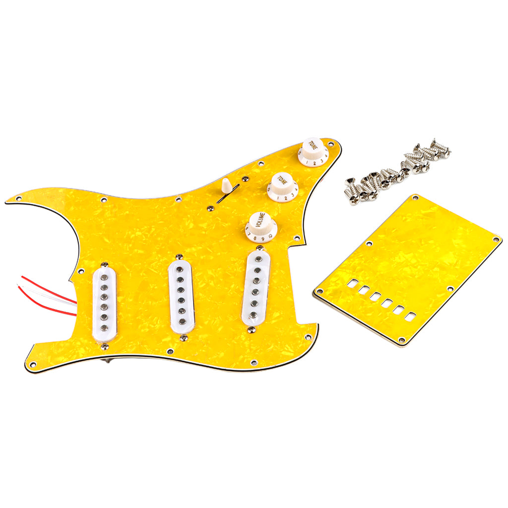 Pre-wired SSS Guitar Loaded Pickguard with Backplate for Strat Style Electric Guitar Yellow Pearl 3Ply