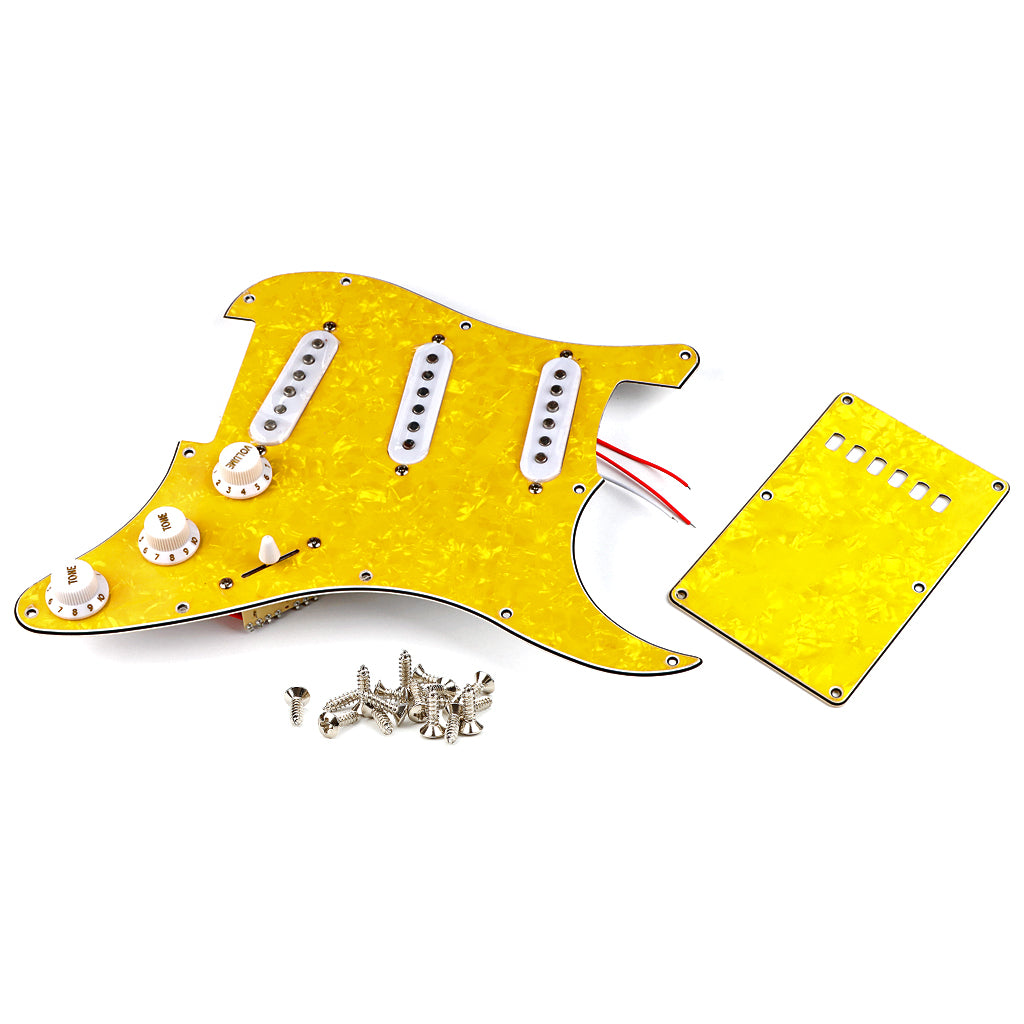 Pre-wired SSS Guitar Loaded Pickguard with Backplate for Strat Style Electric Guitar Yellow Pearl 3Ply