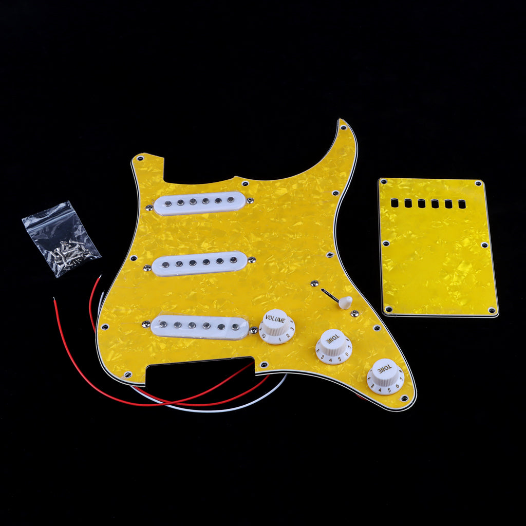 Pre-wired SSS Guitar Loaded Pickguard with Backplate for Strat Style Electric Guitar Yellow Pearl 3Ply