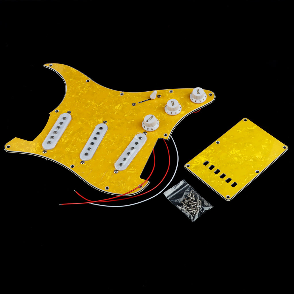 Pre-wired SSS Guitar Loaded Pickguard with Backplate for Strat Style Electric Guitar Yellow Pearl 3Ply