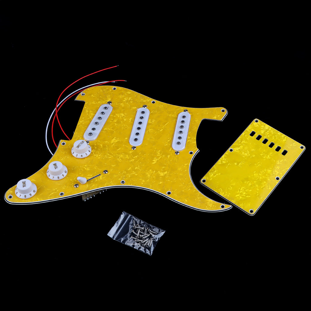 Pre-wired SSS Guitar Loaded Pickguard with Backplate for Strat Style Electric Guitar Yellow Pearl 3Ply