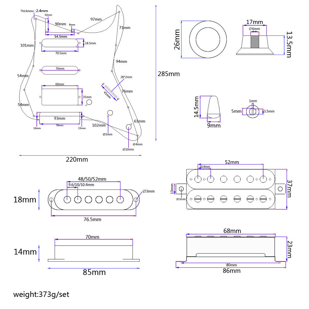 3-ply SSH Loaded Prewired Humbucker Pickguard Pickups Set for Fender Strat ST Electric Guitar