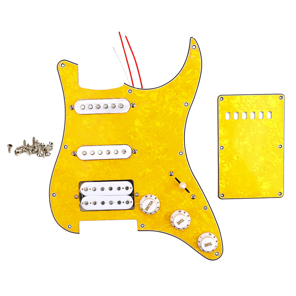 Pre-wired SSH Guitar Loaded Pickguard with Backplate for Strat Style Electric Guitar Yellow Pearl 3Ply