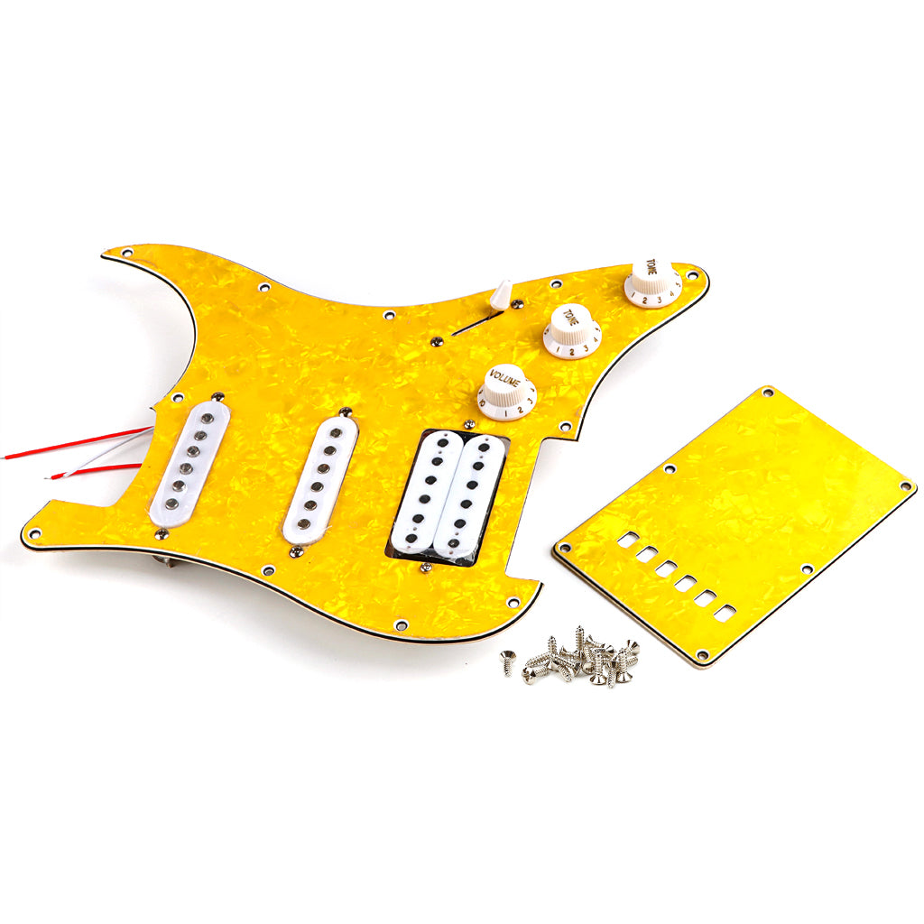 Pre-wired SSH Guitar Loaded Pickguard with Backplate for Strat Style Electric Guitar Yellow Pearl 3Ply