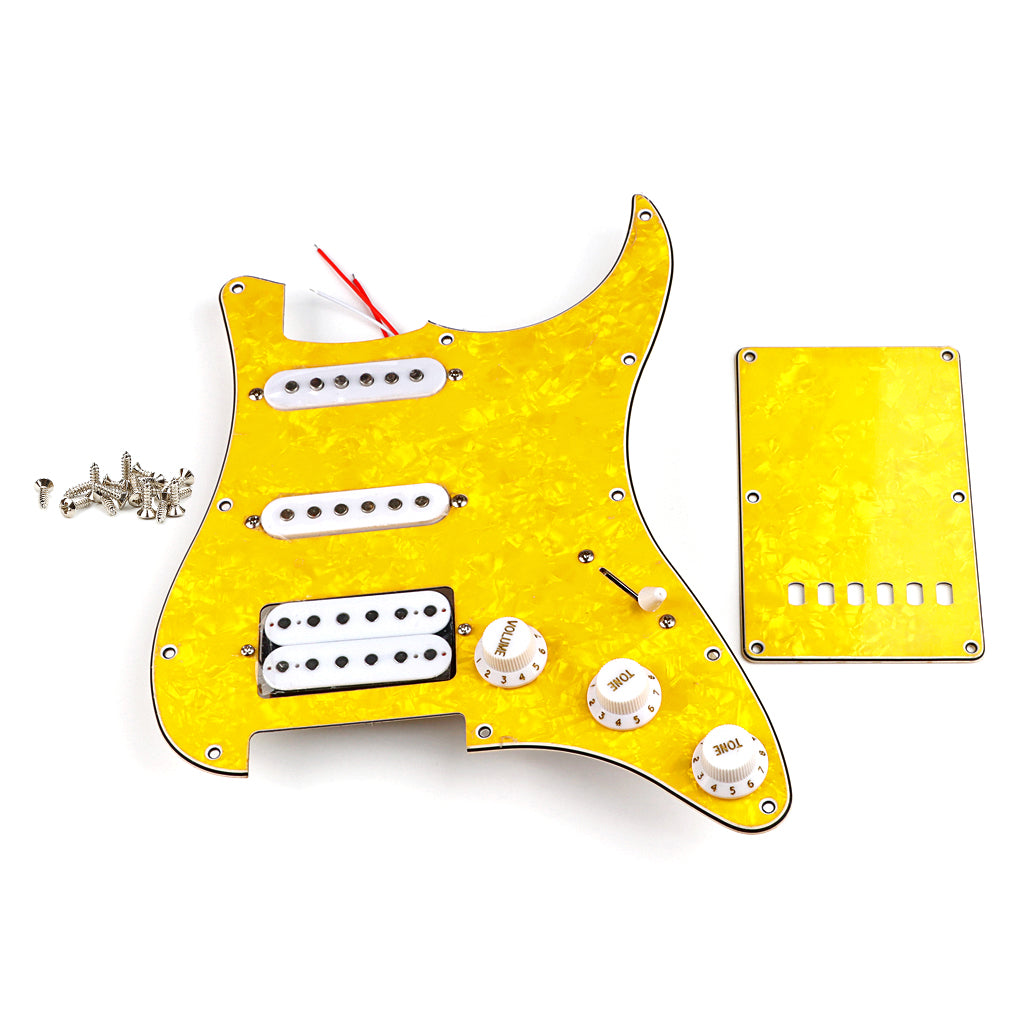 Pre-wired SSH Guitar Loaded Pickguard with Backplate for Strat Style Electric Guitar Yellow Pearl 3Ply