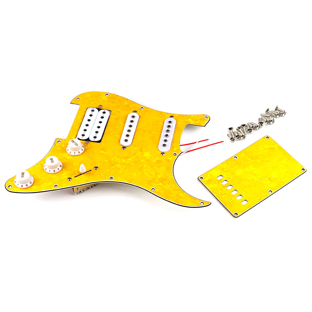 Pre-wired SSH Guitar Loaded Pickguard with Backplate for Strat Style Electric Guitar Yellow Pearl 3Ply