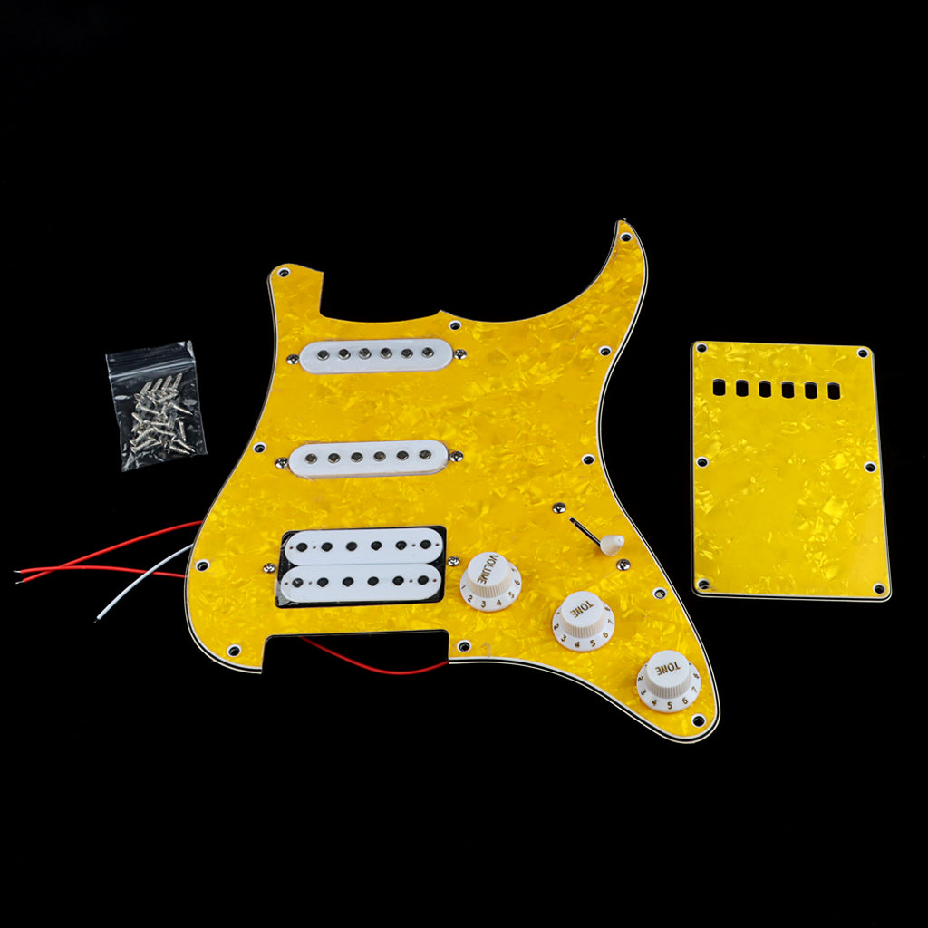 Pre-wired SSH Guitar Loaded Pickguard with Backplate for Strat Style Electric Guitar Yellow Pearl 3Ply