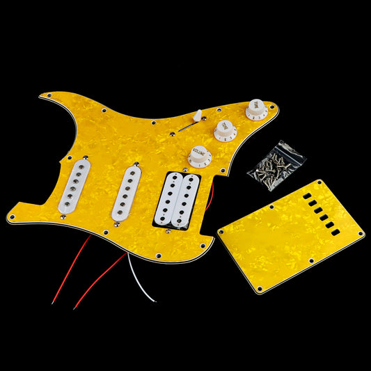 Pre-wired SSH Guitar Loaded Pickguard with Backplate for Strat Style Electric Guitar Yellow Pearl 3Ply