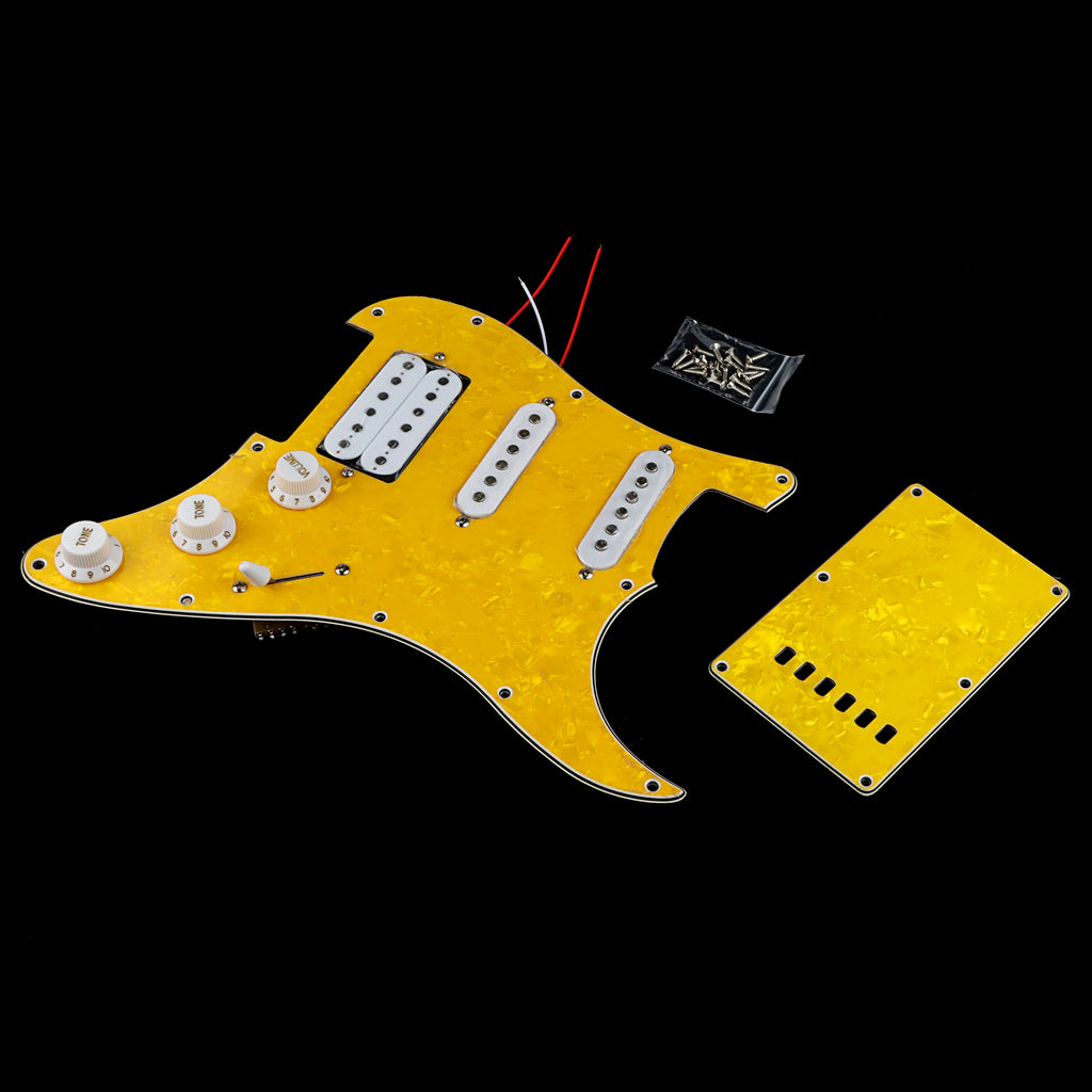 Pre-wired SSH Guitar Loaded Pickguard with Backplate for Strat Style Electric Guitar Yellow Pearl 3Ply