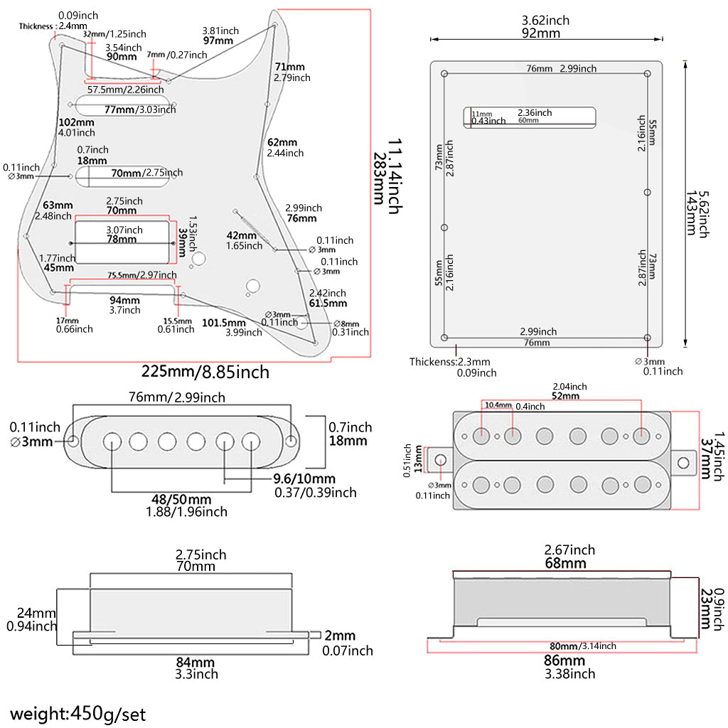 Pre-wired SSH Guitar Loaded Pickguard with Backplate for Strat Style Electric Guitar Black 3Ply